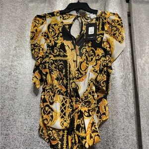 Fashion Nova Black and Gold Baroque Blouse